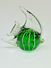 Vintage Murano Style Art Glass Angelfish Figurine Green White Striped