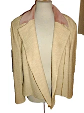 St. John Couture Beige  Zip Jacket Blazer Santana Knit Collared sz 14