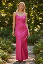 Nasty Gal Pink Slip Maxi Dress V-Neck Spaghetti Strap Sleeveless Size US 2