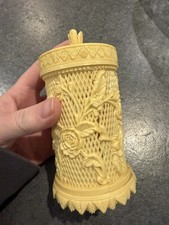 Vintage Barware Celluloid Cocktail Picks Appetizer Holder Asian Lattice Storage