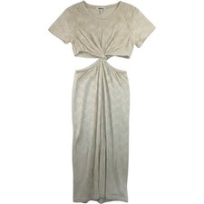 Miken Swim Womens M Cream Crochet Midi Dress Cutout Twist Front Cover Up NWT