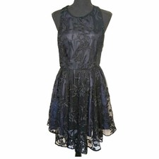 ASTR the Label Lace Overlay Halter Neck Open Back Fit and Flare Dress Sz Lg