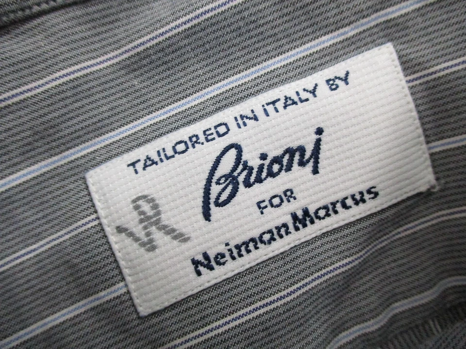 Brioni Neiman Marcus Shirt Mens 15 Medium Gray Pinstripe French Cuff Made Italy - Image 4 of 4