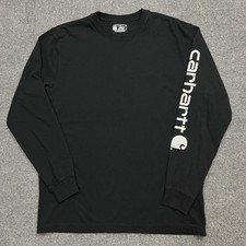 Carhartt Shirt Mens Medium Black Long Sleeve Loose Fit Logo Workwear Cotton