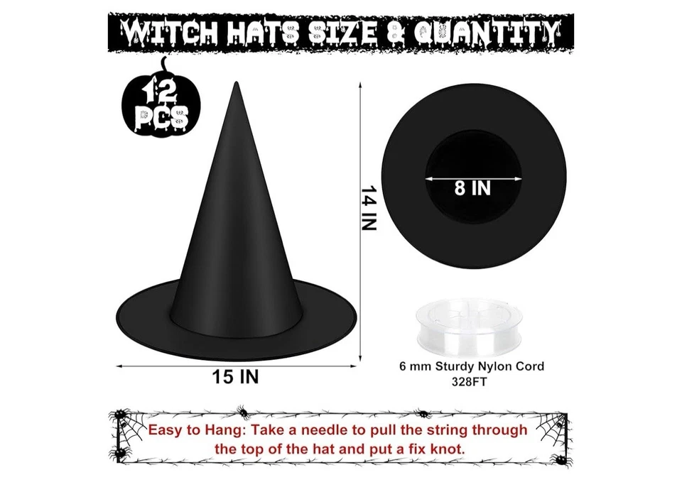 Sombreros de bruja colgantes de Halloween y accesorios de disfraz, 328 pies cable de nailon mago Foto 2 de 3
