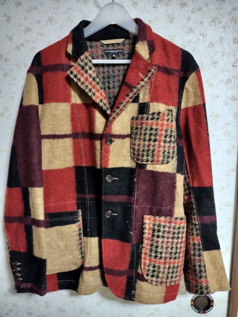 Engineered Garments Patchwork Jacket Khaki/Red S … - image 1