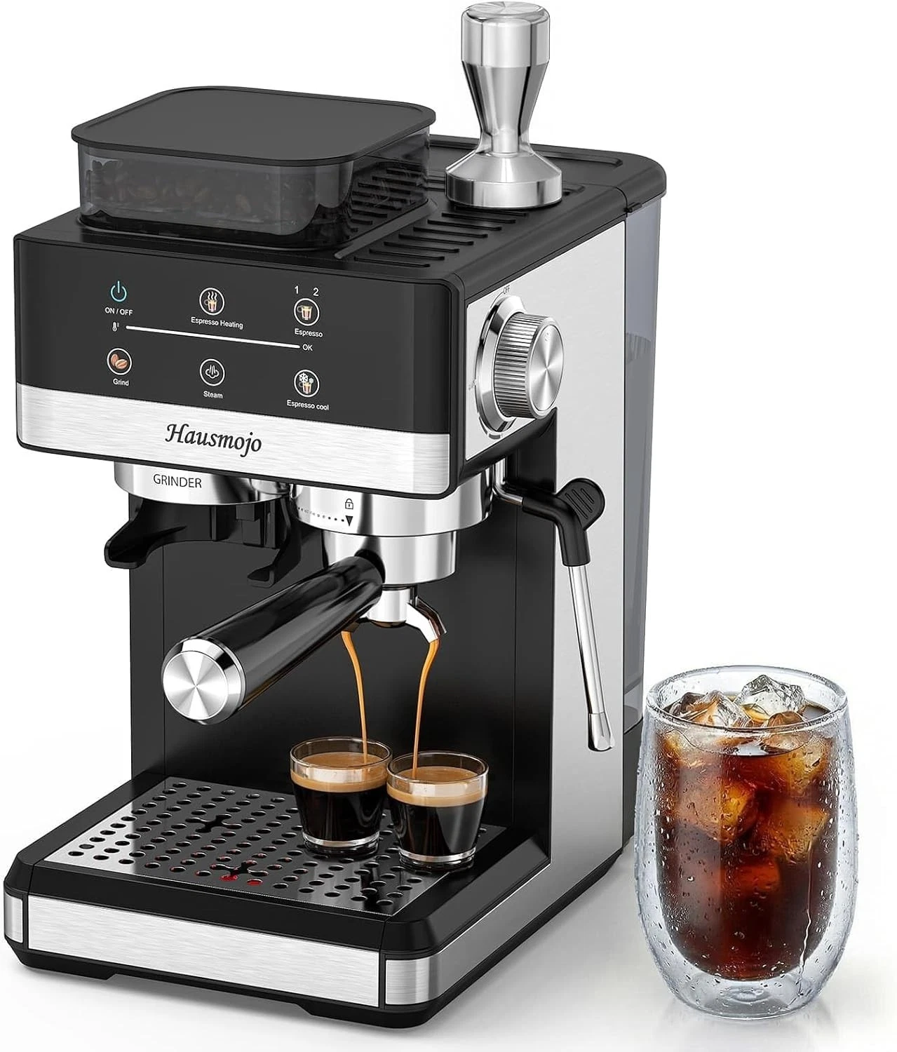 Machine with Grinder, 20Bar Expresso Coffee Machines with Milk Frother, Professi