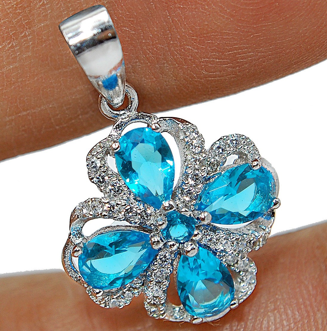 2CT Treated Blue Topaz 925 Solid Sterling Silver Pendant Jewelry CP3-5