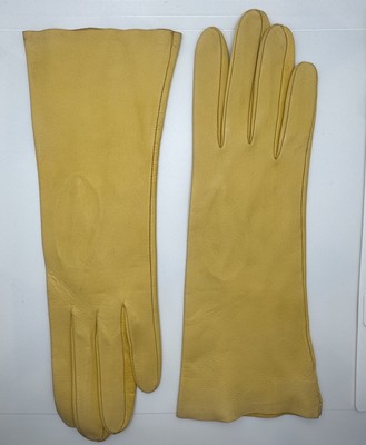 Weiche gelbe Leder Damen Handschuhe von Loewe Vintage, Gr. 7,5, zeitloser Klassiker 