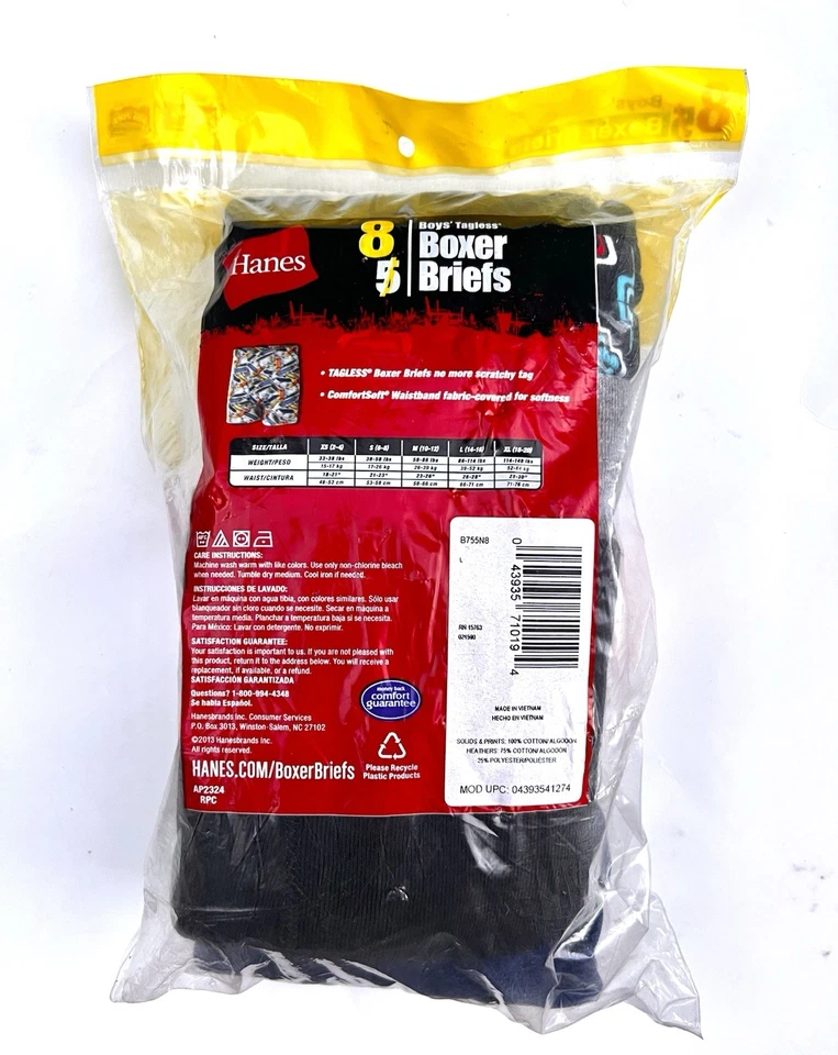 Hanes Underwear Boys Large Boxer Briefs Tagless 8 Pair - Image 4 of 4