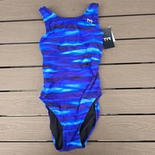 TYR Women's Durafast Technowave Blue Maxfit One Piece Women Swim Sz 34 New