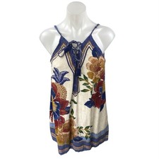 Farm Rio Multicolor Linen Floral Sleeveless Cami Camisole Mini Tank Dress Size S
