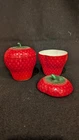 TWO - Vintage Hazel Atlas Milk Glass Strawberry Jam Jelly Jar With Lid