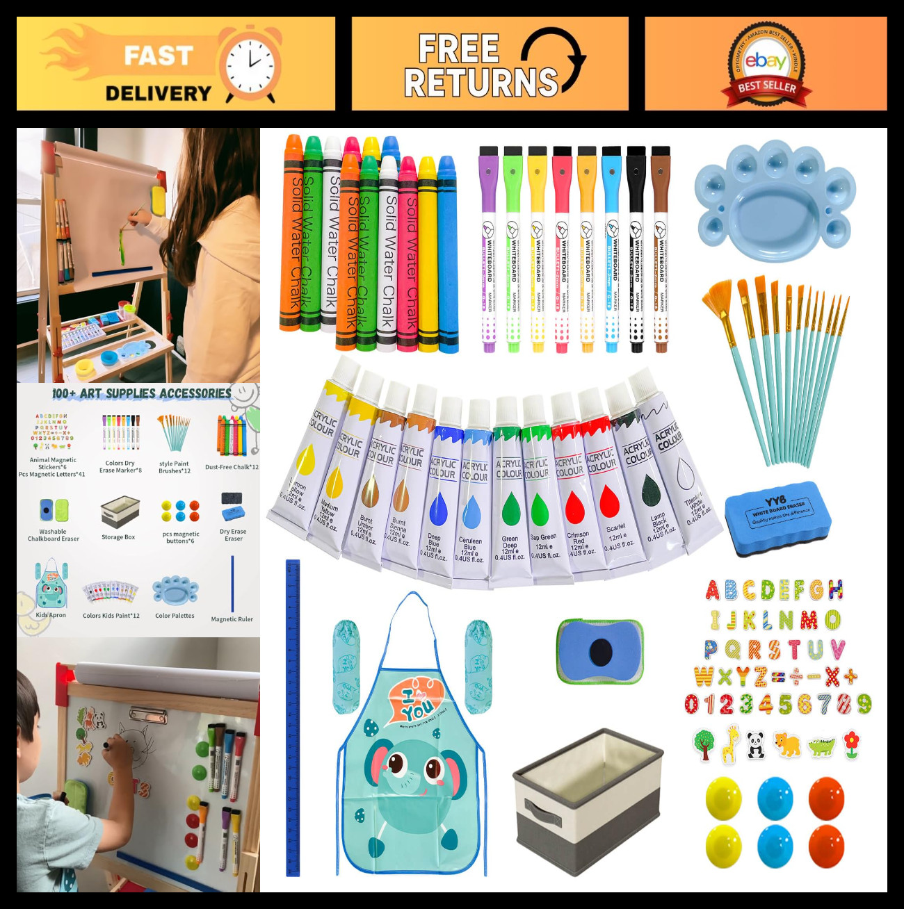Kids Art Easel Accessory Set - 100+ Painting, Drawing & Craf