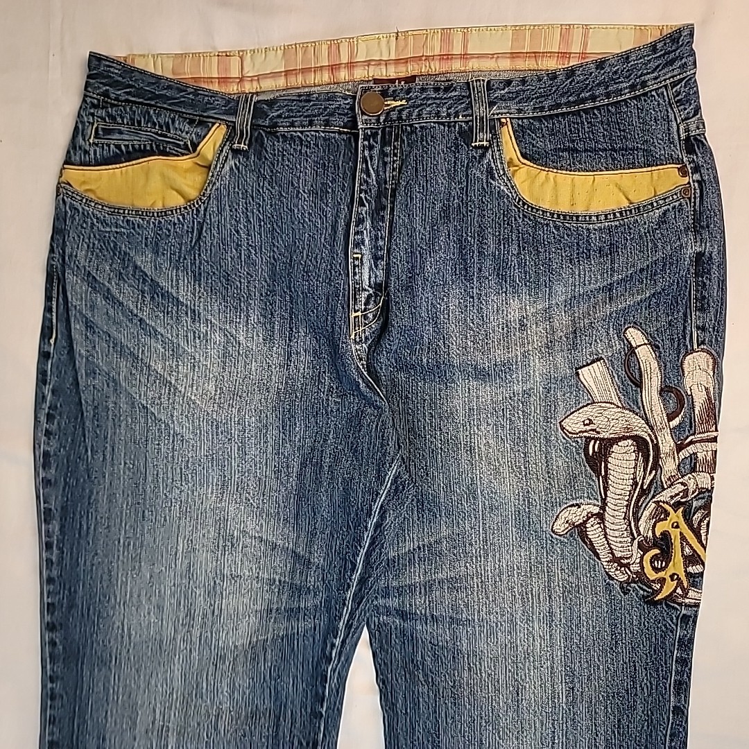 Miskeen Originals Men's Size 42 Embroidered Snake Cobra Hip Hop Streetwear Jeans image 8