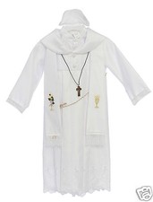 New White Infant Boy Toddler 4pc Christening Baptism Gown Hat Stole Necklace