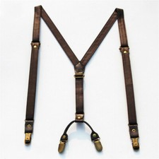 Men Women Adjustable Braces Slim Y-Back Trouser Leather Suspenders Clip On