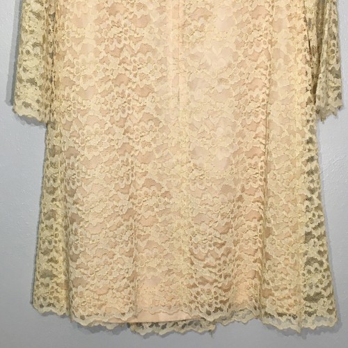 Vintage 60s Lace Babydoll Mini Dress, Cream Lace Over Blush GoGo Dress, Mod Boho - Picture 16 of 16