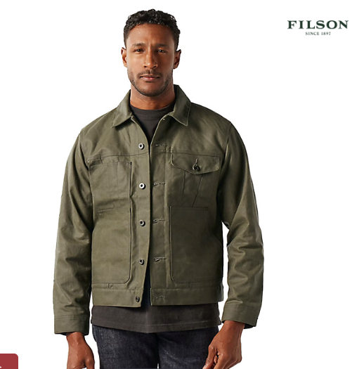 FILSON Tin Cloth Short Lined Cruiser Military Green Waxed FILSON Tin Cloth Short Lined Cruiser Military Green Waxed
