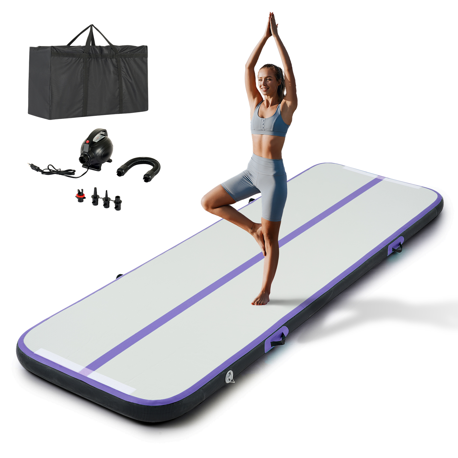 Crenex Air Turnmatte Gymnastikmatte 3M Tumbling lila aufblasbar Elektropumpe