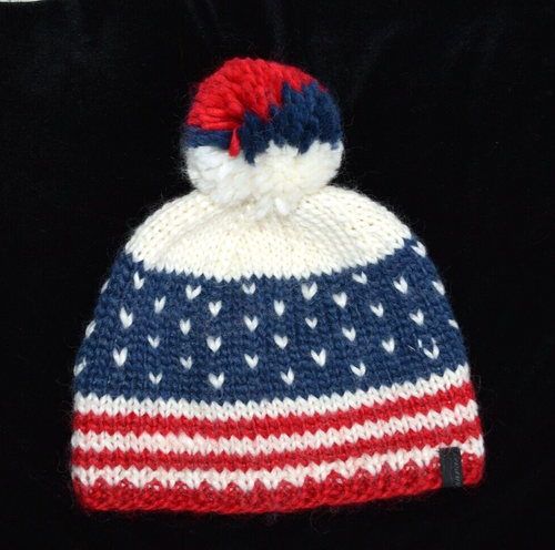 Seirus Flag Beanie USA Red White Blue Hand Knitted Hat Snowboard Headgear Warm