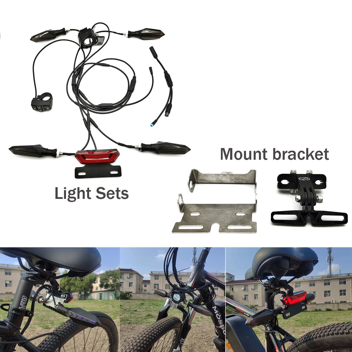 E-Bike 36V/48V/60V Headlight Tail Light Turn Signal Light Set with Bracket