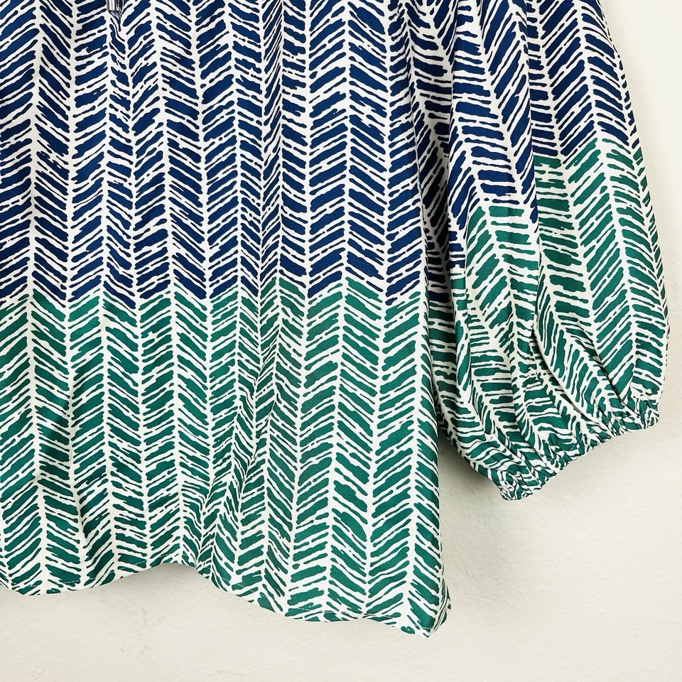 全新带标签 Shoshanna XS Milani 绿色蓝色印花领带袖口上衣 — 第 4/4 张图片