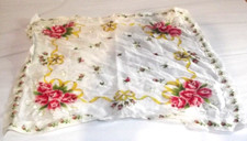 vintage pink  white floral Handkerchief hanky rose bud lily of the valley B22
