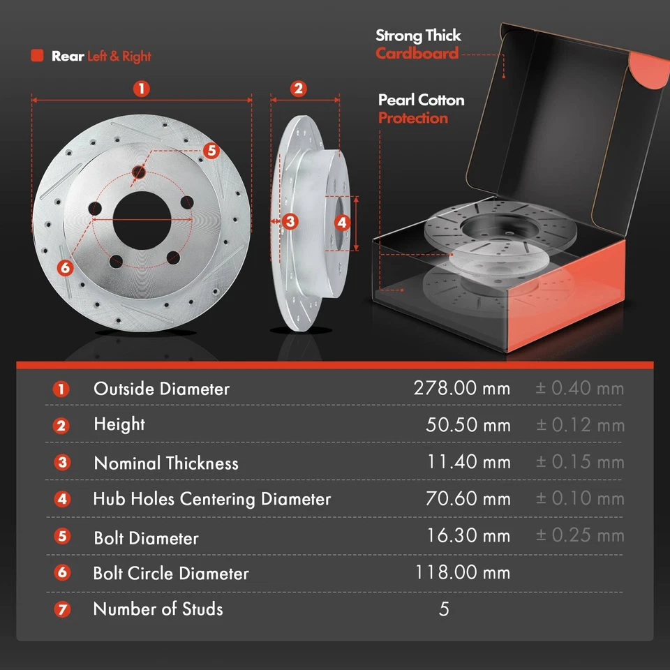 Rotor de freio dianteiro e traseiro perfurado e pastilhas de freio para Buick Lesabre Pontiac 00-05 - Imagem 3 de 4