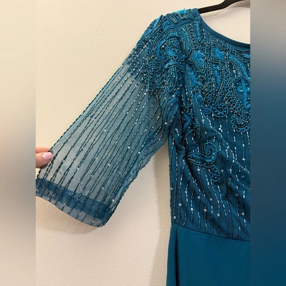 NWT JS Collections Opal Beaded 1/2 Sleeve Evening Gown Dress in Teal Blue - 4 - Image 4 of 4