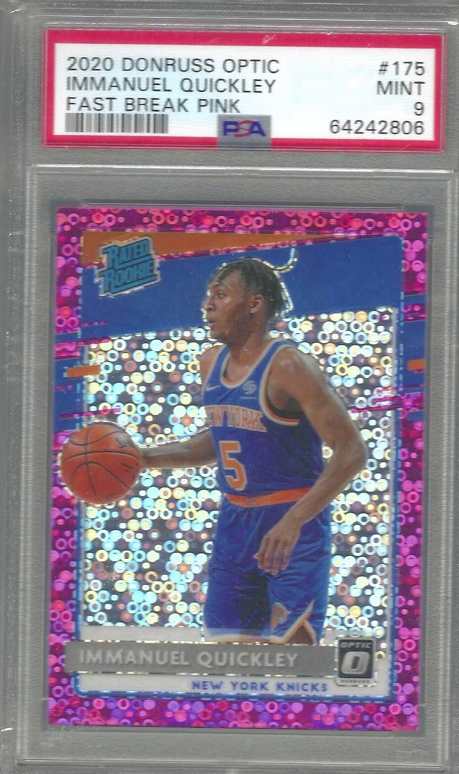 2020-21 Optic Fast Break Pink Rookie Immanuel Quickley RC #/20 PSA 9 RAPTORS