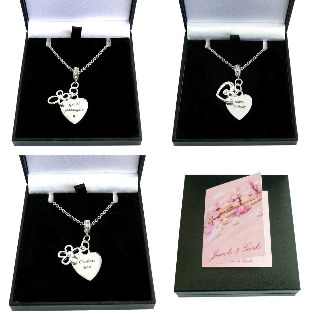 Grabado Collar, Flor de Plata, Corazón O Cruz Colgante Regalo para Mujer, Niña