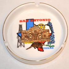 Vintage Texas Souvenir Gold Rim Ashtray Ceramic Tobacciana Collectible