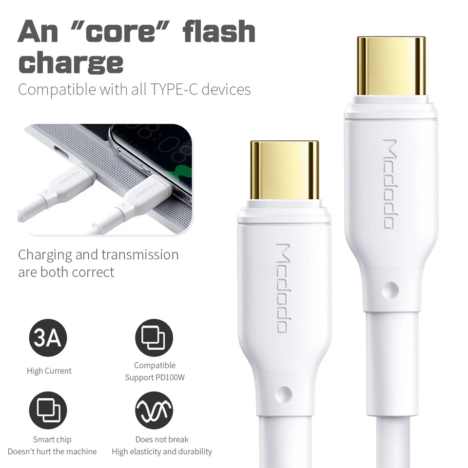 Cable de datos cargador rápido 100W PD USB-C a USB-C para Samsung S23 S22 S21 iPhone 15 Foto 2 de 4