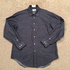 Calvin Klein Shirt Mens 16.5 Slim Blue Striped Long Sleeve Button Up