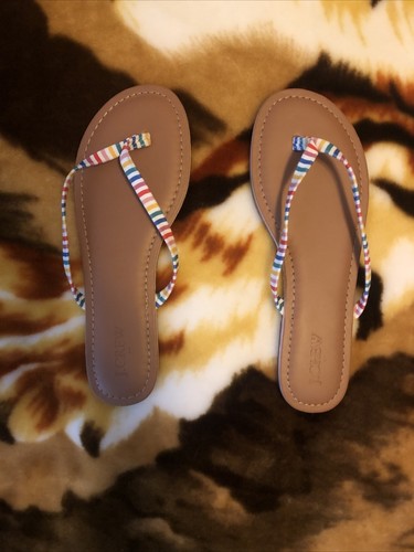 Used women's 8 J Crew Factory rainbow stripe easy summer flip flops sandals  | eBay