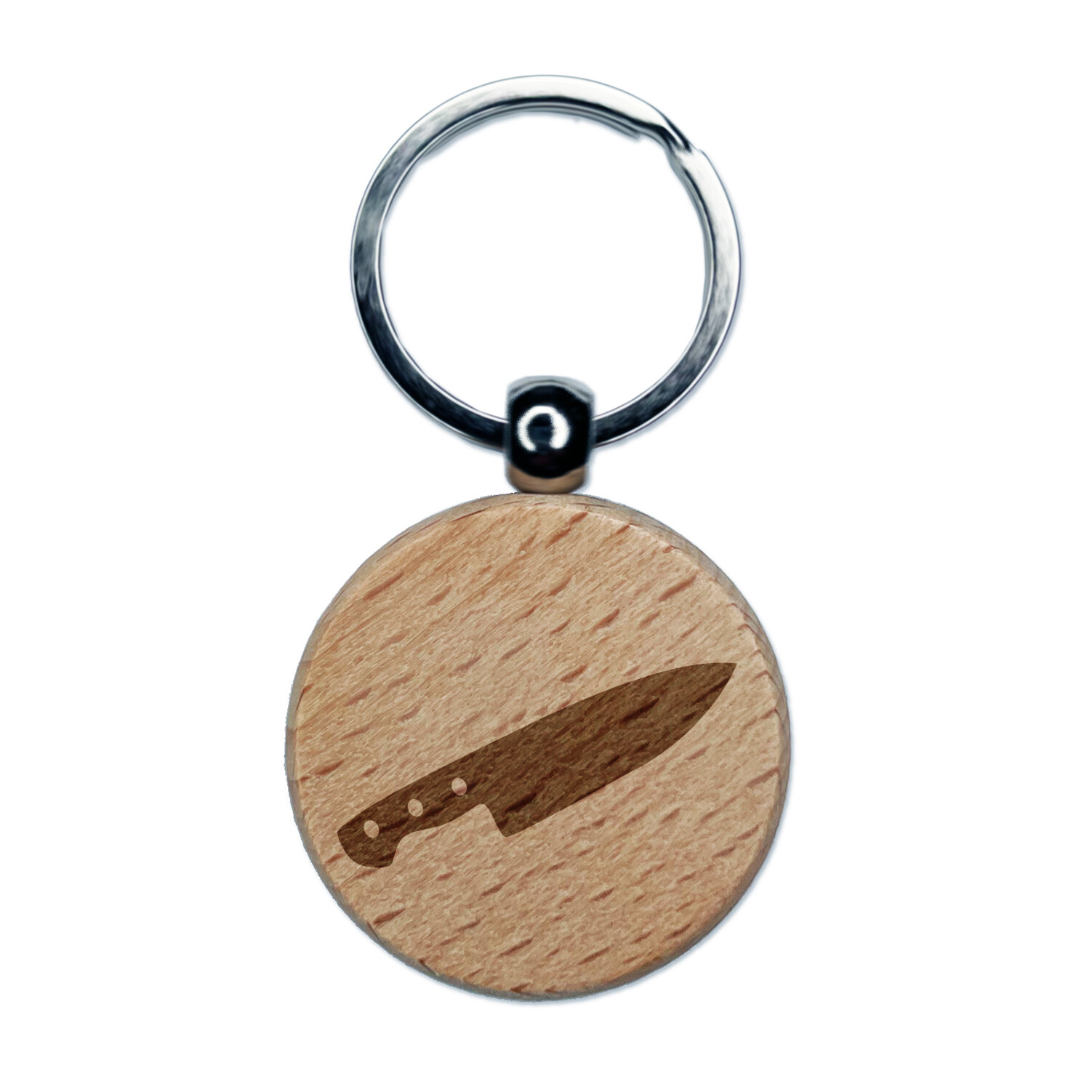 Chef Knife for Cooking Engraved Wood Round Keychain Tag Charm