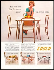Vintage 1962 COSCO Copper Folding Tables Chairs 1960s Furniture PRINT AD