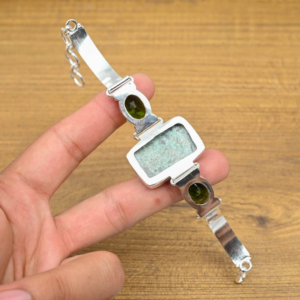 Ruby Fuchsite With Peridot Bracelet 925 Sterling Silver Natural Handmade - Image 3 of 4