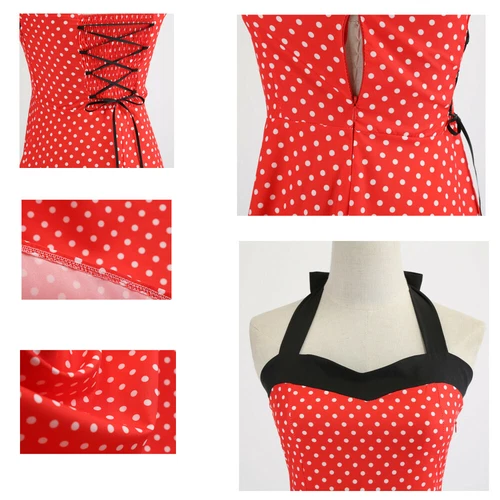Retro Women Polka Dot 50s,60s Rockabilly Cocktail Party Swing Housewife Dress UK - Picture 11 of 62