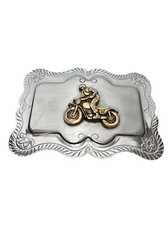 Vintage Golden Motorcycle On A Silver Belt Buckle