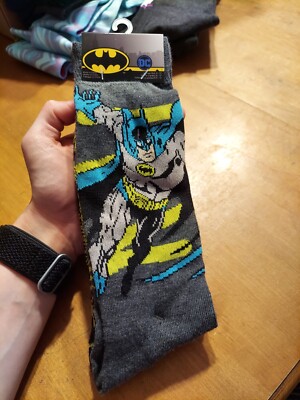 Batman Flying & Signal 2 Pair Crew Socks Shoe Size 6-12 DC Marvel HYP