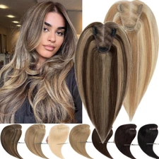 Free Part Clip In Real Remy Human Hair Extensions Lace Base Top Topper Hairpiece