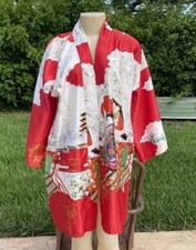 Marnkyo JAPANESE PRINT OPEN FRONT LONG SLEEVE KIMONO ROBE Sz M MADE IN JAPAN