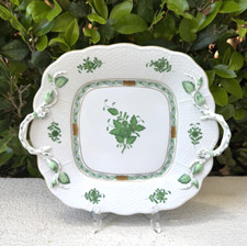Herend Hungary CHINESE BOUQUET GREEN 11" Square Handled Cake Plate  430/AV