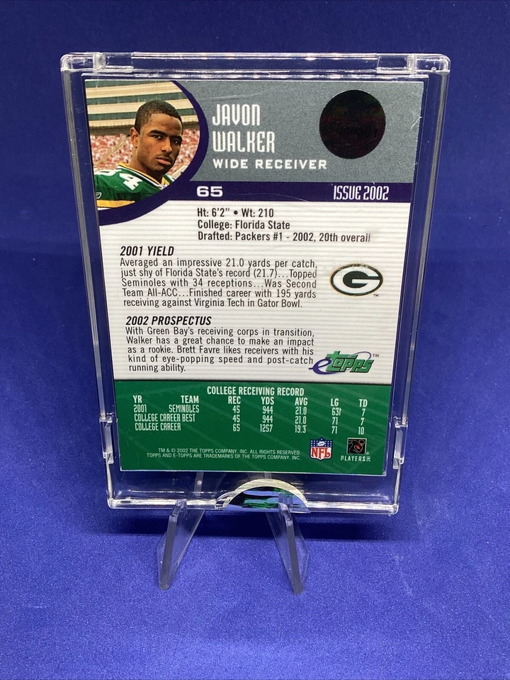 2002 Topps eTopps (encased) #65 Javon Walker Print Run /5000 Packers RC/Rookie - Image 2 of 2