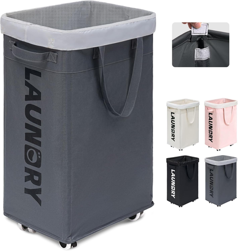 Laundry Basket with Wheels, 75L Collapsible Large Laundry Hamper
