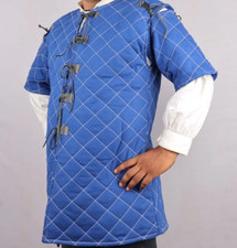 Handmade Thick Cotton Gambeson, Medieval Blue Gambeson For Reenactment Armor