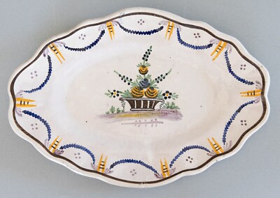 Antique 19th Century French Moustiers Faience Oval Scalloped Floral Wall Platter