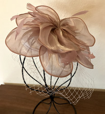 Pink Fascinator Hat Mesh Veil Feathers Kentucky Derby Organza Hat Wedding Party